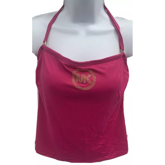 Michael Kors Other - Michael Kors Tankini Top Swimsuit Size Medium Pink Logo Padded Shelf Bra